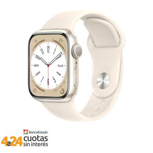 Apple Watch Series 8 (GPS, 41mm, caja aluminio) -  Blanco estelar - correa deportiva blanco estelar